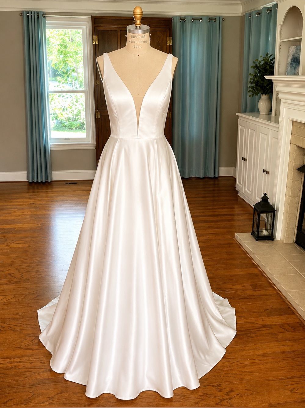 Aveline | Satin A-Line Wedding Dress | NWOT | Plunging V | Minimalist Bridal Gow